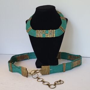 1970s Alexis Kirk Egyptian Revival Choker Necklace and Belt Set